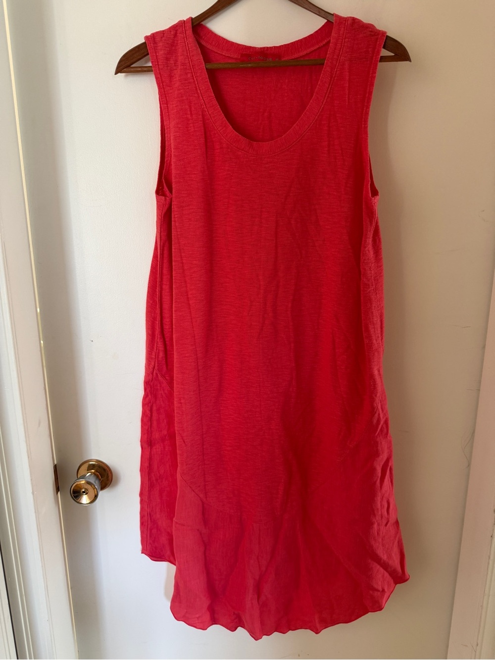 Cut Loose Coral Pink Cotton Linen Sleeveless Midi Dress Small Lagenlook USA